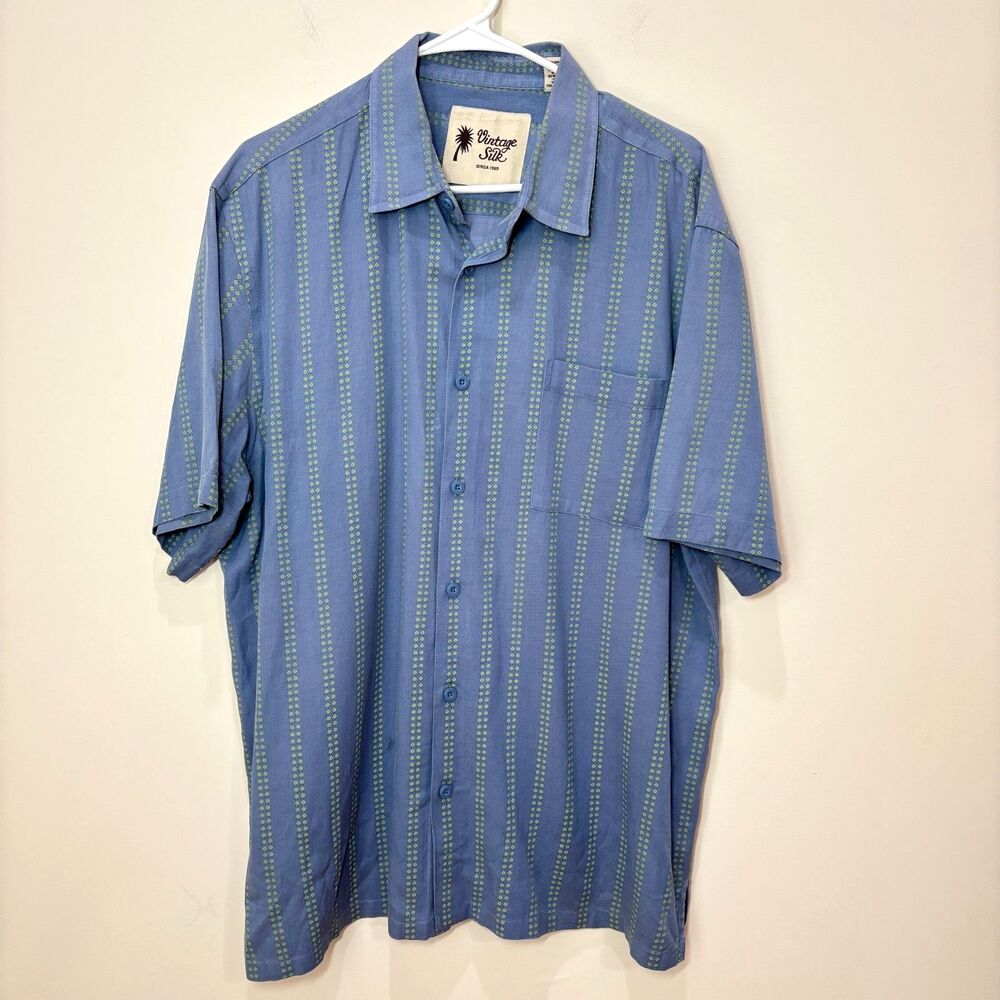 Vintage Brand 100% Silk Hawaiian Shirt Men XL Striped Aloha Tropical Retro Dad